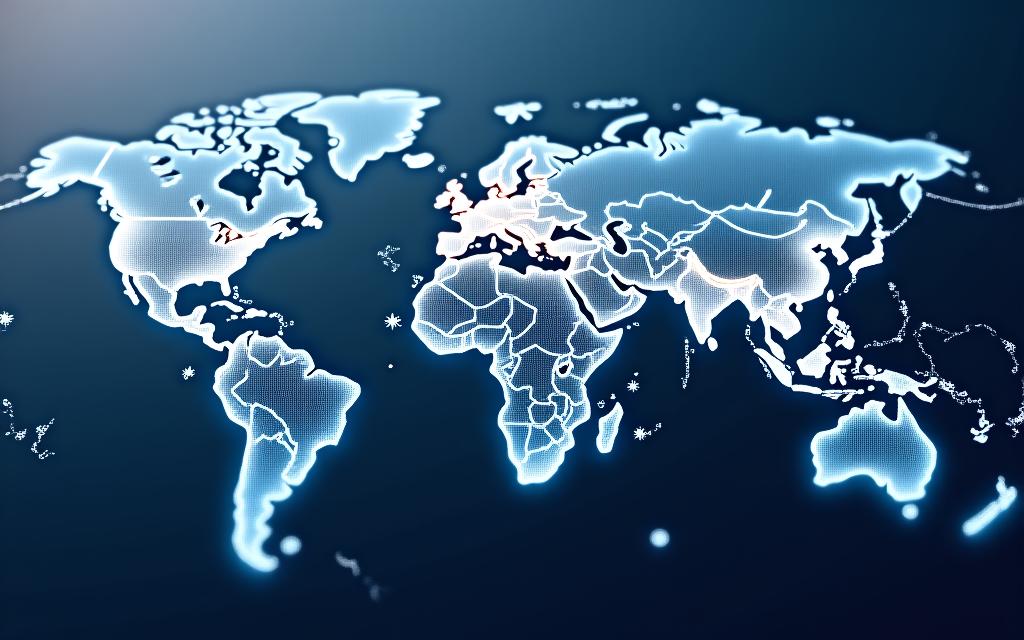 A stylized world map with glowing dots indicating major logistics hubs.