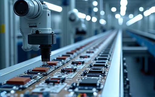 A clean automated electronics assembly line.