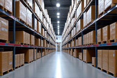 Warehouse aisles with packages